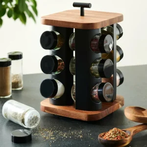 Store CASA ACACIA LUX Carrossel De Especiarias 12 Potes - Virável Preto, Natural