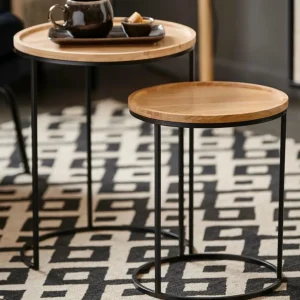 Fashion CASA GOM Mesas Auxiliares Conjunto De 2 Preto, Natural