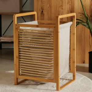New CASA LINOLUX BAMBOE Cesto Para Roupa Suja Natural