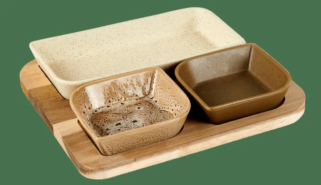 Store CASA MAKSU Conjunto Tapas 4 Peças Castanho, Natural, Verde-oliva, Areia