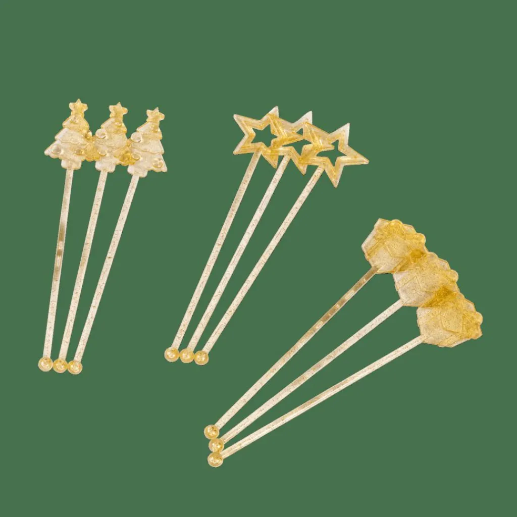 Fashion CASA X-MAS Misturadores Conjunto De 12 Mistura De 3 Formas Dourado, Transparente